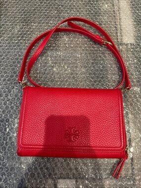 Tory Burch Red Pebbled Leather Crossbody Shoulder Bag